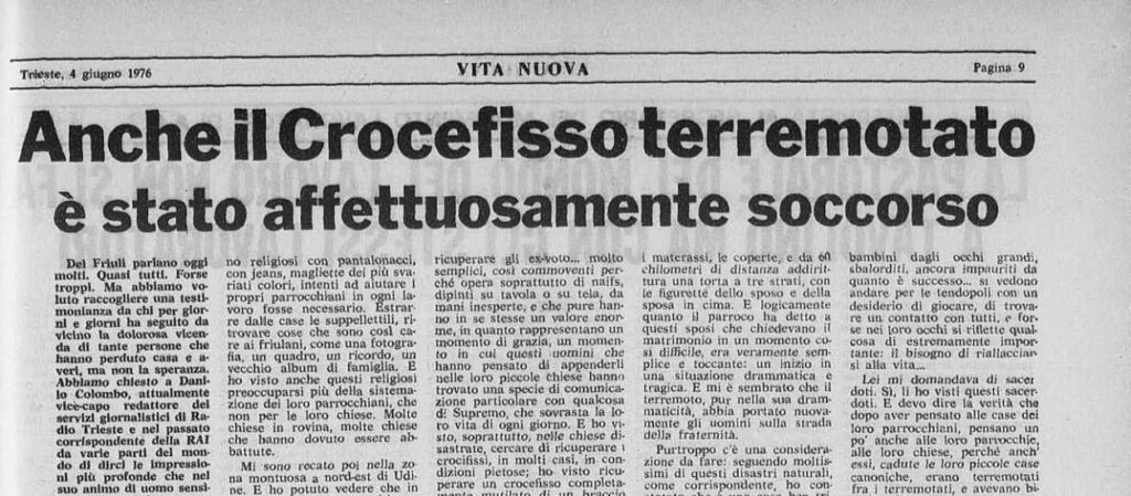 Anche il Crocefisso terremotato è stato affettuosamente soccorso